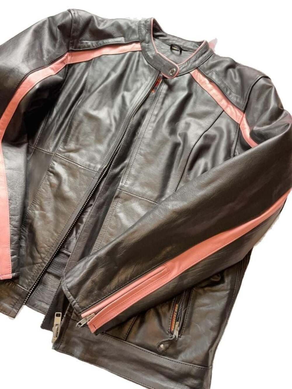 Hot Leathers Women's Leather Motorcycle Jacket Black and Pink Size 3XL
